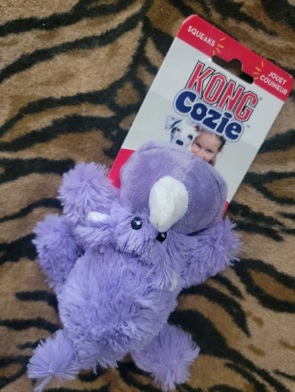 Kong Dog Rhino Cozie Purple Plush Squeaky Toy Sz Small